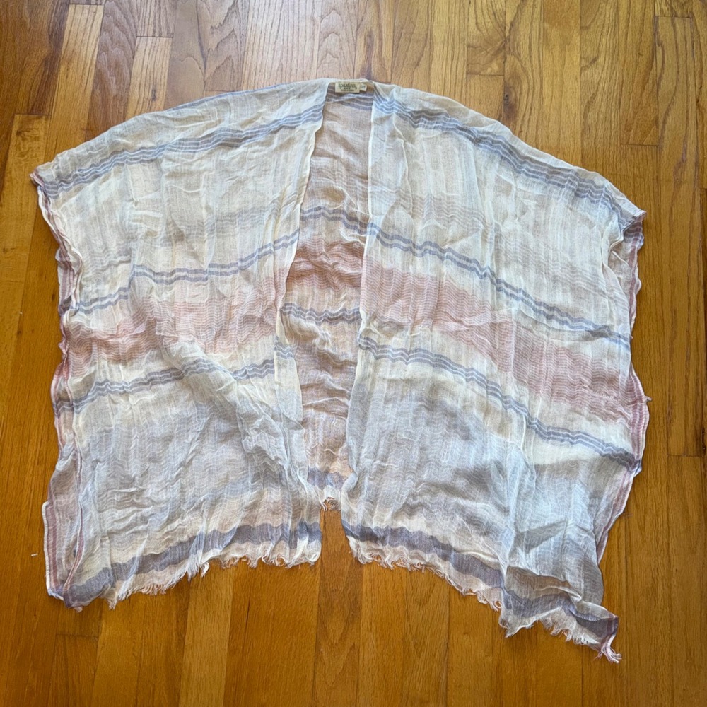 Spartina 449 Linen Blend Striped Kimono Wrap Blue Pink Cream OS Lightweight Boho
